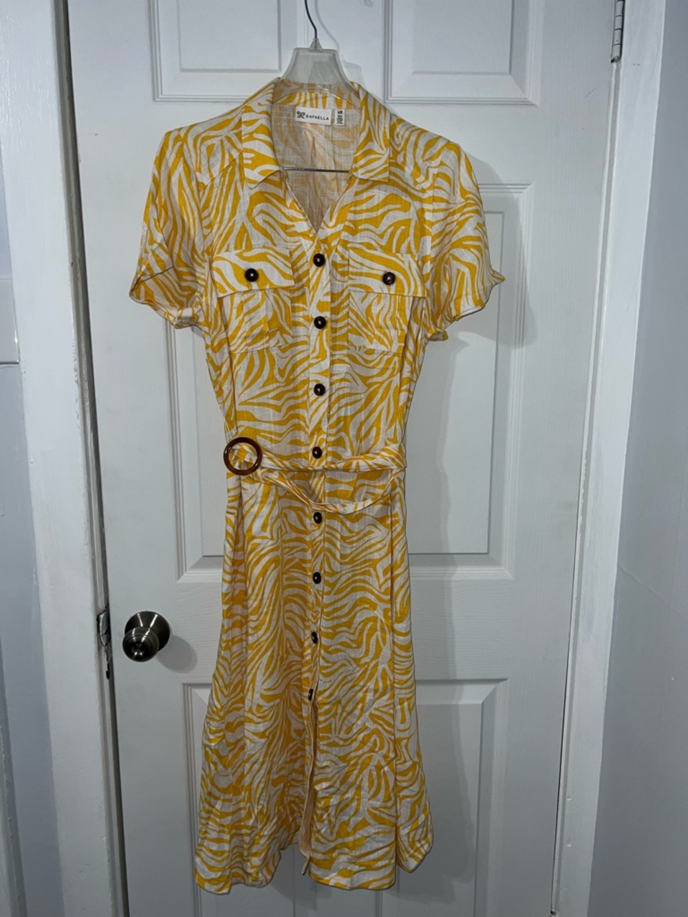 Rafe Yellow and White Zebra-Print Midi Shirt Dress